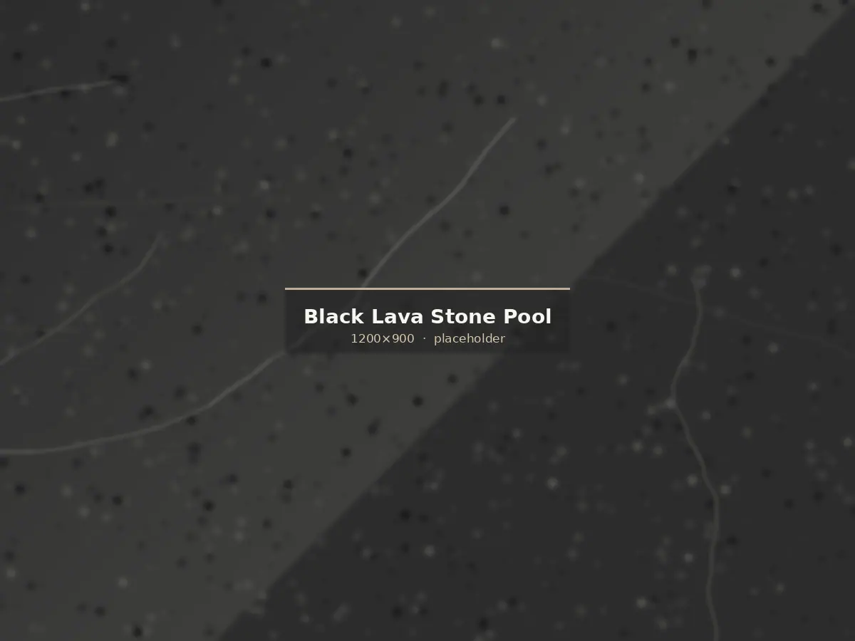 Black lava stone lining a dark contemporary swimming pool