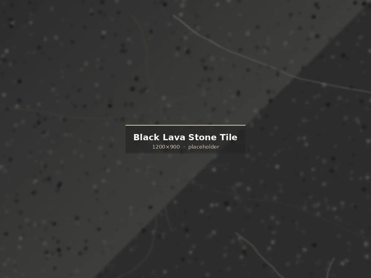 Honed black lava stone tile showing natural vesicular porosity